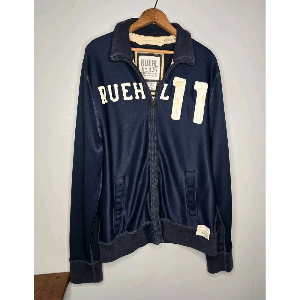 Ruehl No.925 Track Jacket Size XL Mens Navy Vintage Full Zip Y2K Distressed RARE